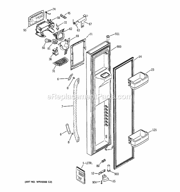 GE GCE21ZGTBFWW Refrigerator T Series Freezer Door Diagram