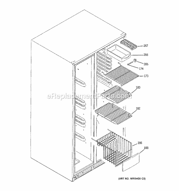GE GCE23LBTBFBB Refrigerator T Series Freezer Shelves Diagram