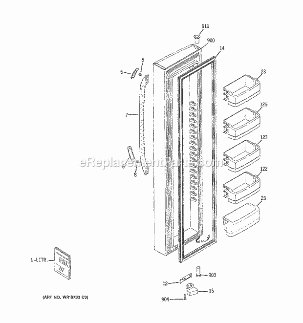 GE GCE23LBWAFWW Refrigerator W Series Freezer Door Diagram