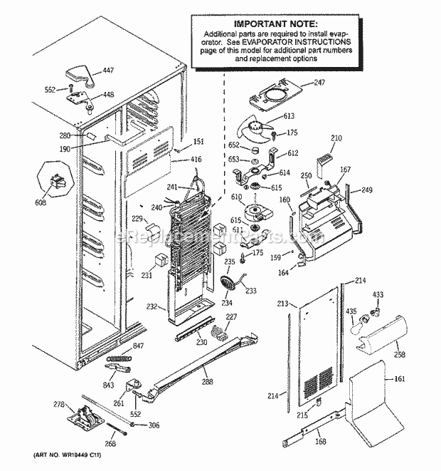 GE GCE23LBWAFWW Refrigerator W Series Freezer Section Diagram