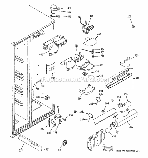 GE GCE23LBWAFWW Refrigerator W Series Fresh Food Section Diagram