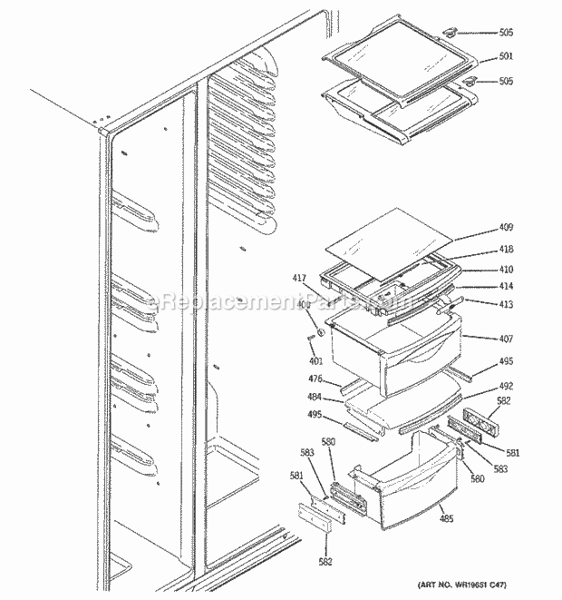 GE GCE23LBWAFWW Refrigerator W Series Fresh Food Shelves Diagram