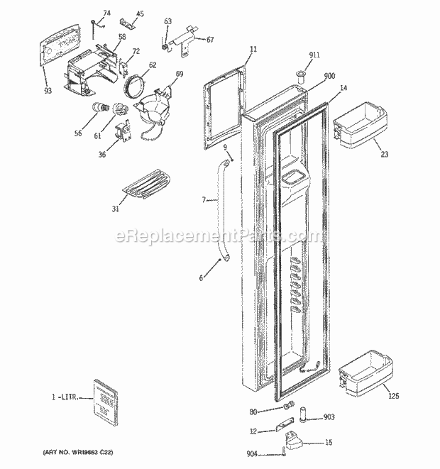 GE GCE23LGTBFSS Refrigerator T Series Freezer Door Diagram