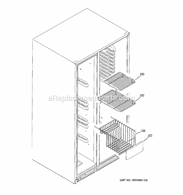 GE GCE23LGTBFSS Refrigerator T Series Freezer Shelves Diagram