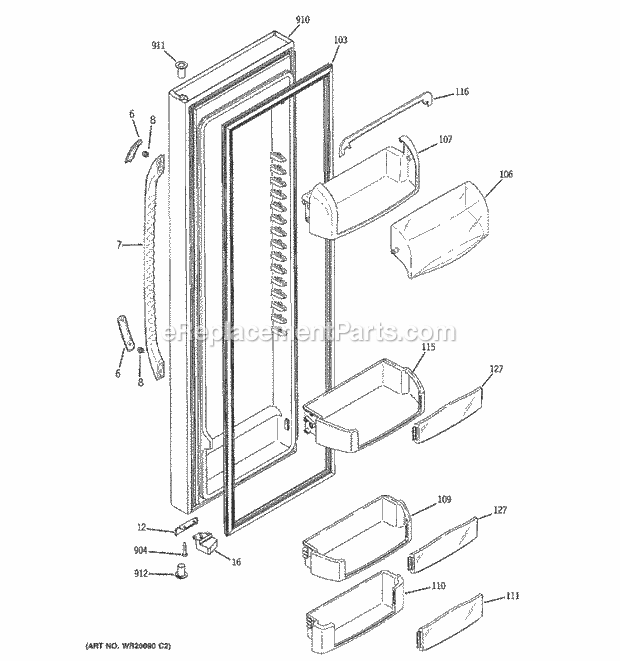 GE GCE23LGWAFBG Refrigerator W Series Fresh Food Door Diagram