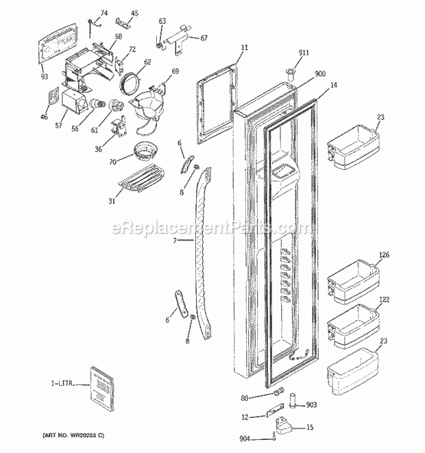 GE GCE23LGWAFWW Refrigerator W Series Freezer Door Diagram