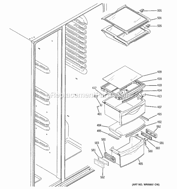 GE GCE23LGWAFWW Refrigerator W Series Fresh Food Shelves Diagram