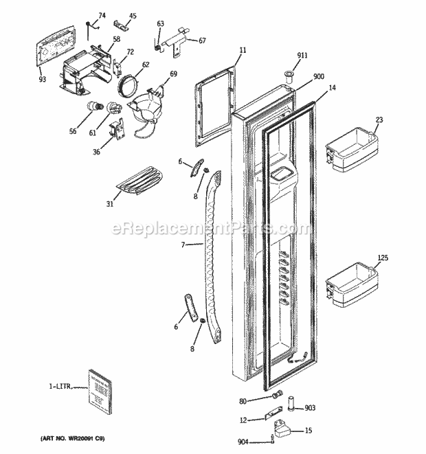 GE GCE23LGWHFBG Freezer Door Diagram