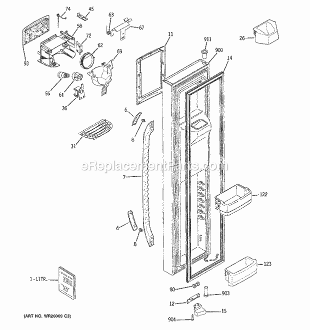 GE GCF23KGWAWW Refrigerator W Series Freezer Door Diagram