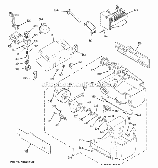 GE GCF23KGWAWW Refrigerator W Series Ice Maker & Dispenser Diagram