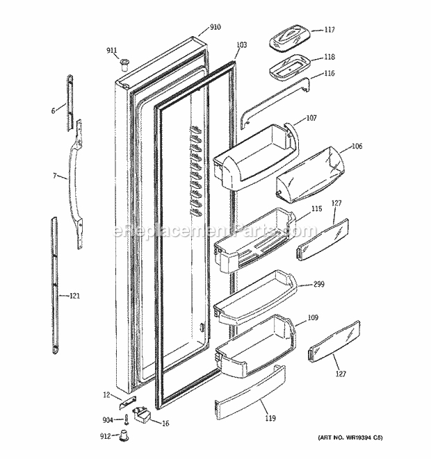 GE GCG21IESAFBB Refrigerator Fresh Food Door Diagram