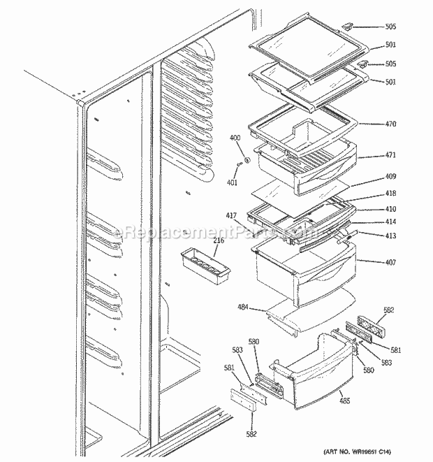 GE GCG21IESBFBB Refrigerator Fresh Food Shelves Diagram