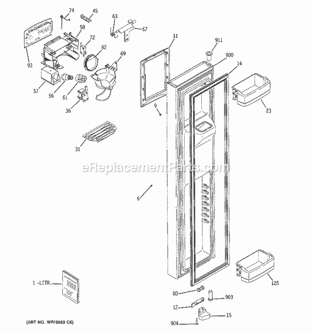 GE GCG21YESAFNS Refrigerator Freezer Door Diagram