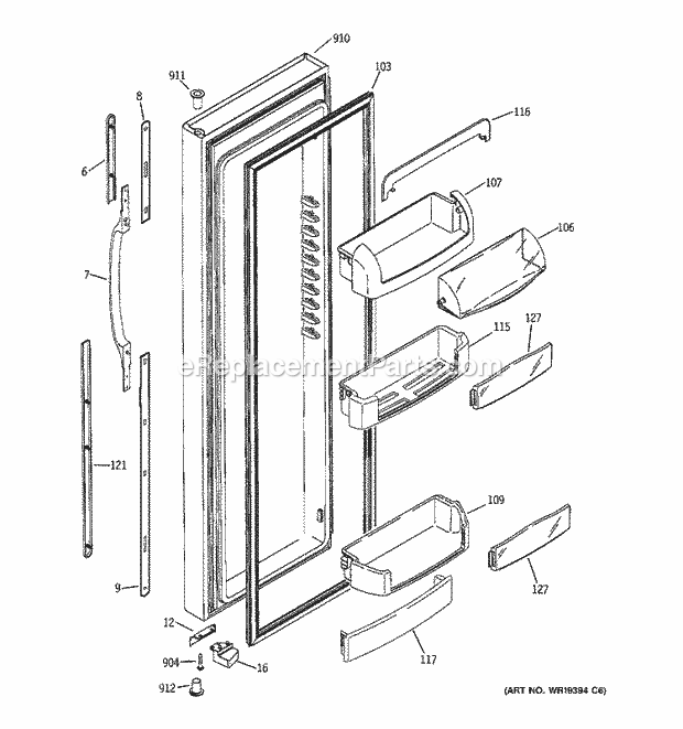 GE GCG21YESAFWW Refrigerator Fresh Food Door Diagram