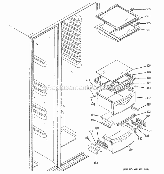 GE GCG21YESBFBB Refrigerator Fresh Food Shelves Diagram