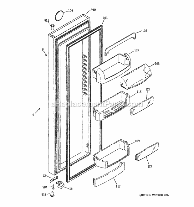 GE GCG21YESBFNS Refrigerator Fresh Food Door Diagram