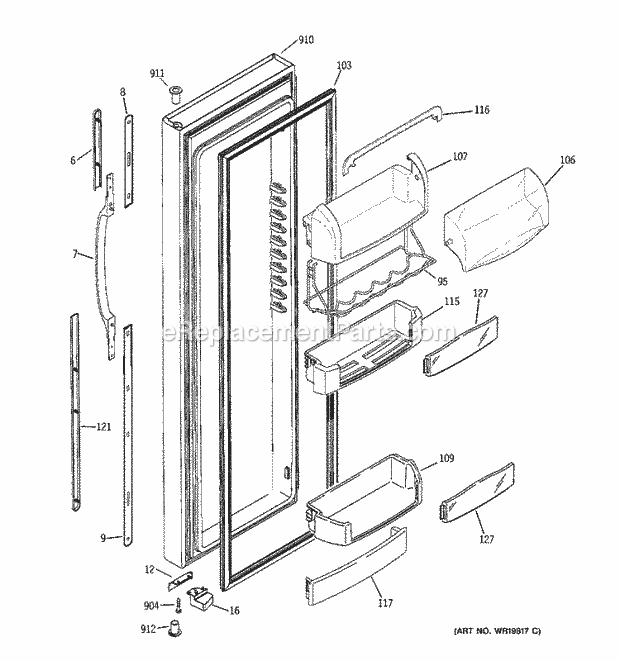 GE GCG21ZESAFBB Refrigerator Fresh Food Door Diagram