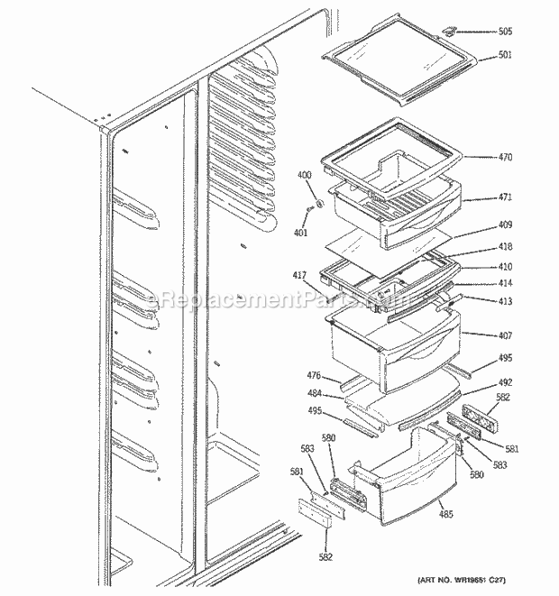 GE GCL22KGRESV Refrigerator Fresh Food Shelves Diagram