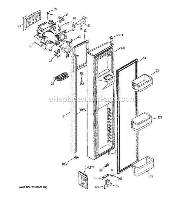 GE GCL22QGTASV Refrigerator Freezer Door Diagram