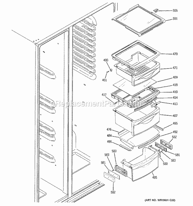 GE GCL22QGTASV Refrigerator Fresh Food Shelves Diagram