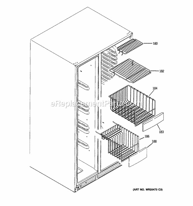 GE GCU21XGYAFBB Freezer Shelves Diagram