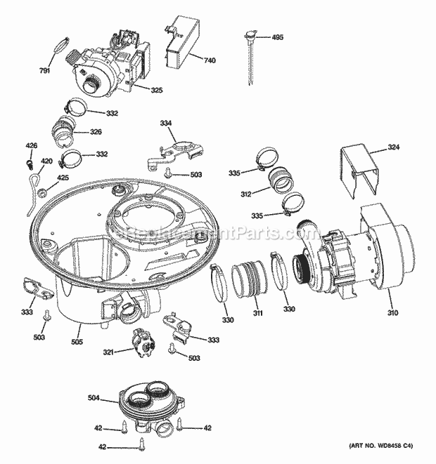 GE GDF520PGD0CC Sump & Motor Mechanism Diagram