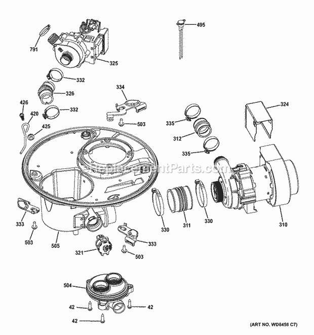 GE GDF520PSD2SS Sump & Motor Mechanism Diagram