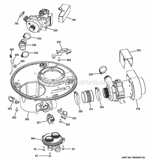 GE GDT580SMF0ES Sump & Motor Mechanism Diagram