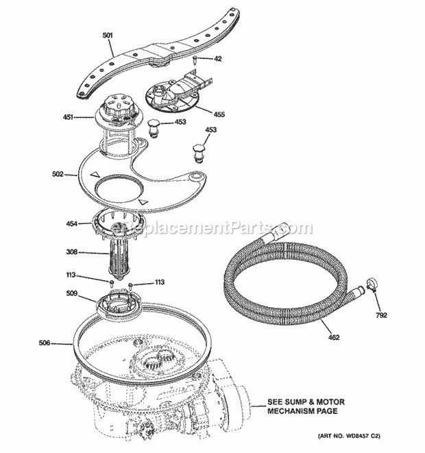 GE GDT720SGF0BB Sump & Filter Assembly Diagram