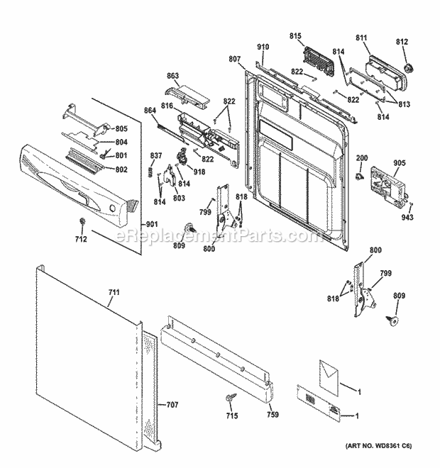 GE GDWF150V40ES Escutcheon & Door Assembly Diagram