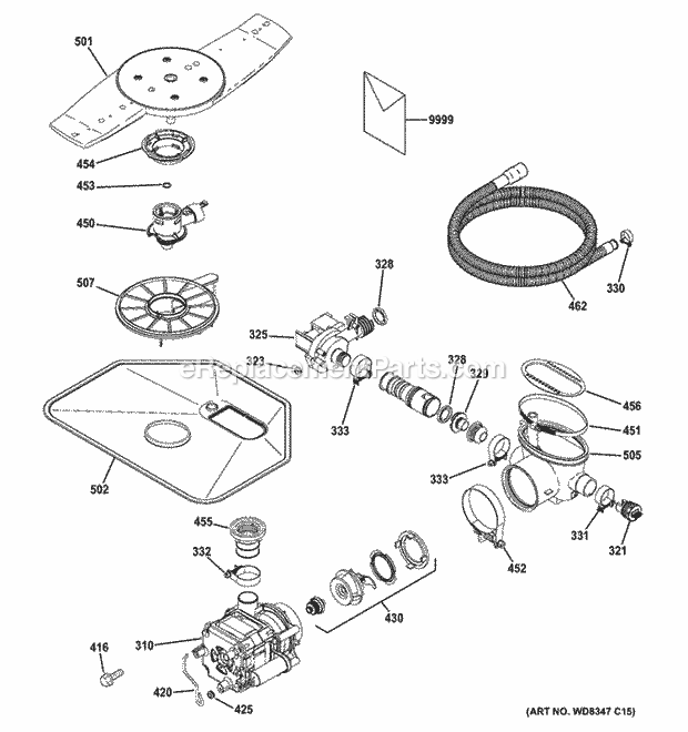 GE GDWF150V40ES Motor-Pump Mechanism Diagram