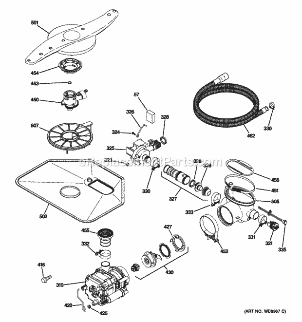 GE GDWF160R10SS Motor-Pump Mechanism Diagram