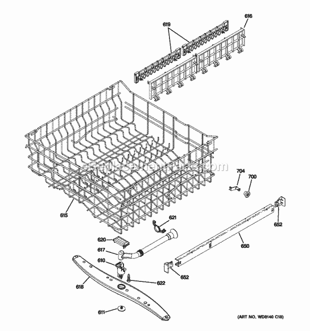 GE GDWT106V00BB Upper Rack Assembly Diagram