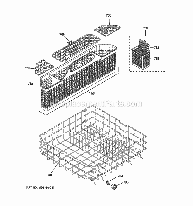 GE GDWT166V50SS Lower Rack Assembly Diagram