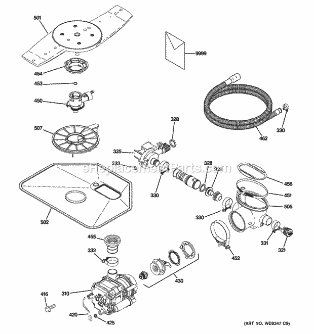 GE GDWT166V55SS Motor-Pump Mechanism Diagram