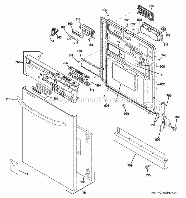 GE GDWT368V55SS Escutcheon & Door Assembly Diagram