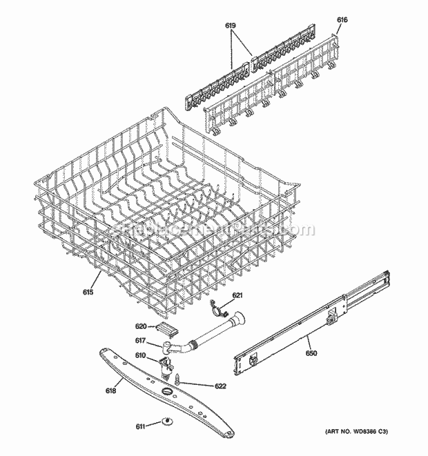 GE GDWT368V55SS Upper Rack Assembly Diagram