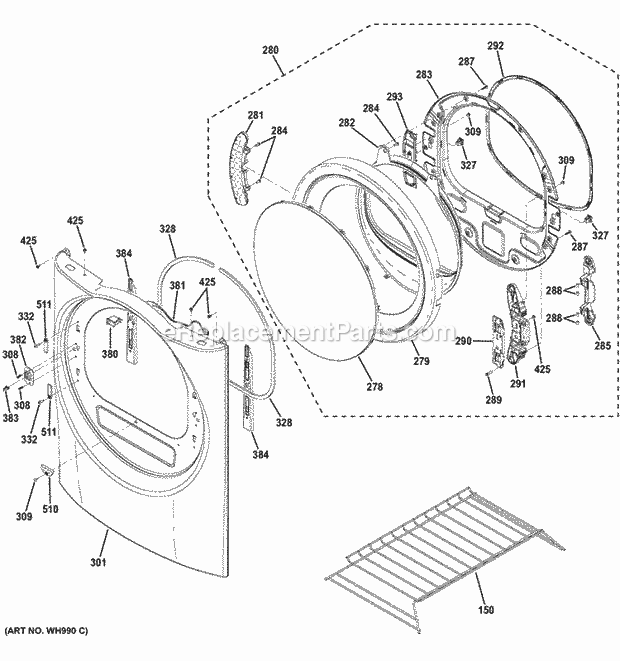 GE GFDR480GF0WW Front Panel & Door Diagram