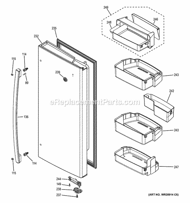 GE GFE27GGDBWW Fresh Food Door Diagram