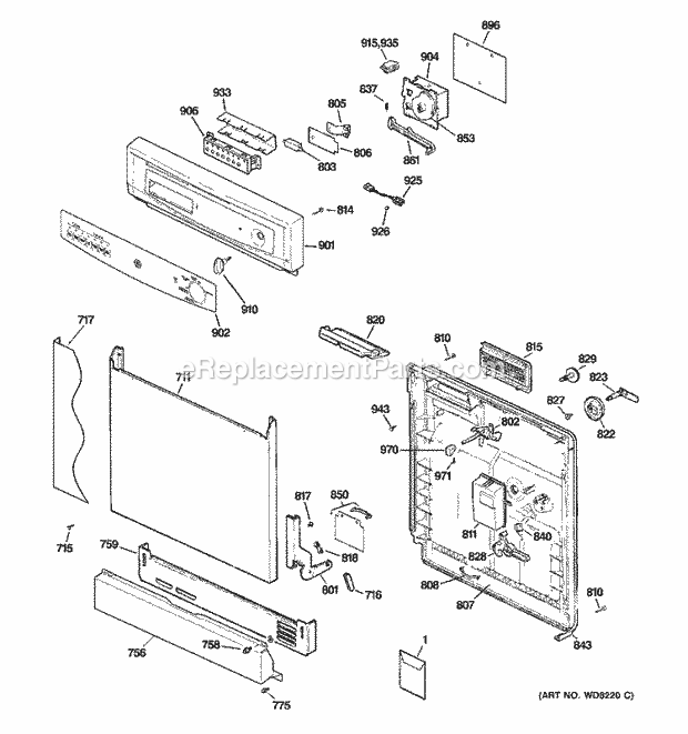 GE GHDA350N00BB Dishwasher Escutcheon & Door Assembly Diagram