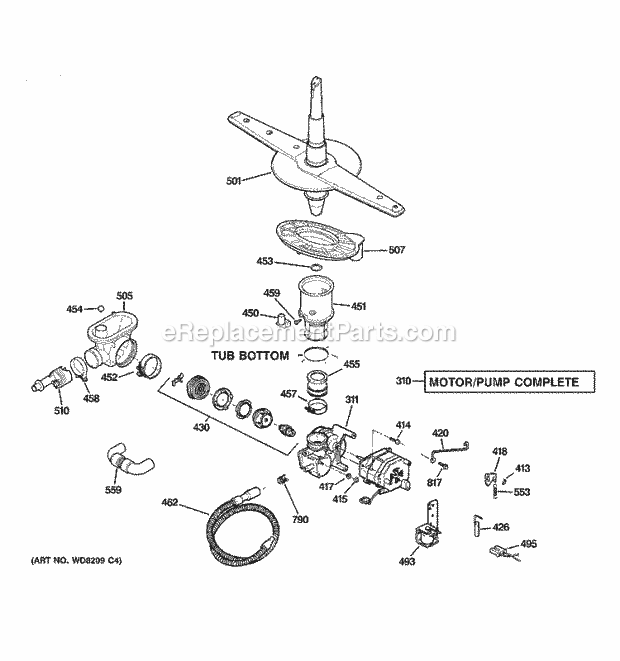 GE GHDA350N00WW Dishwasher Motor - Pump Mechanism Diagram