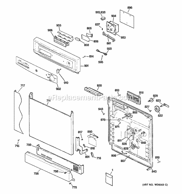 GE GHDA350N10BB Dishwasher Escutcheon & Door Assembly Diagram