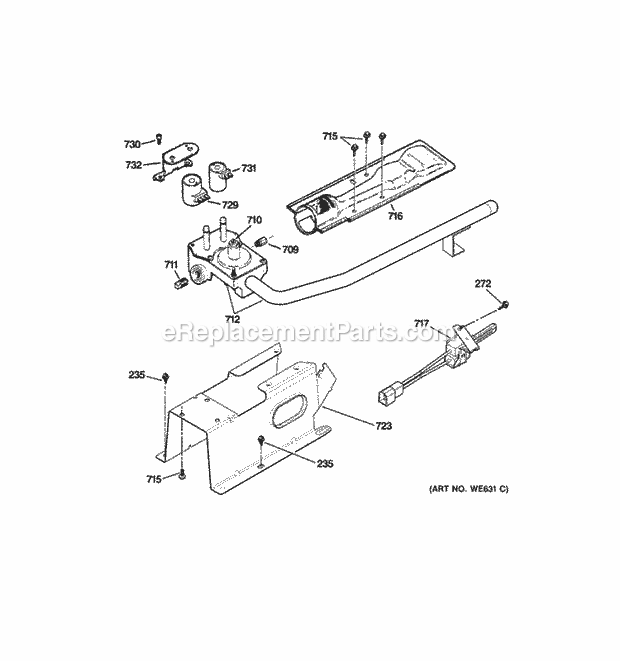 GE GHDN520GD0WS Gas Valve & Burner Assembly Diagram