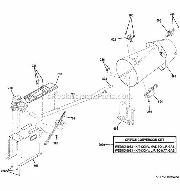 GE GHDS365GF0MC Gas Valve & Burner Assembly Diagram