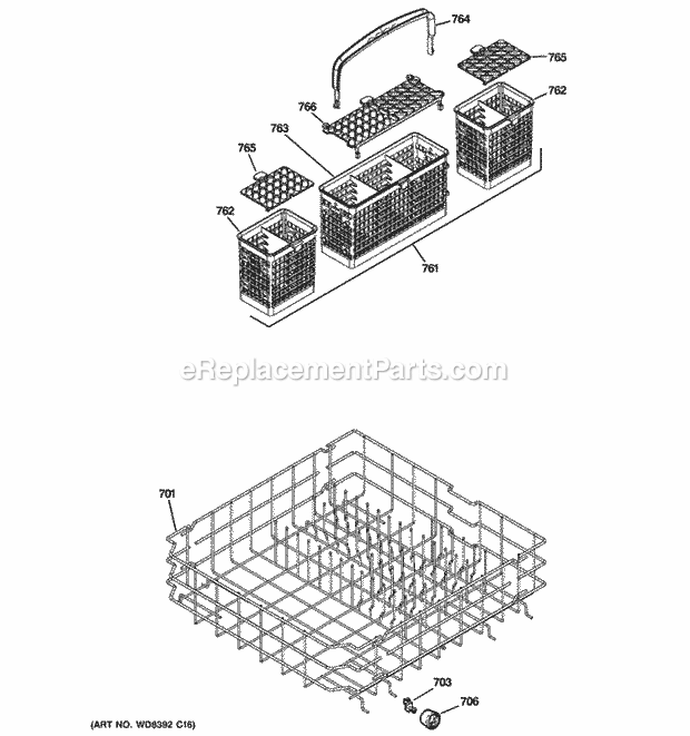 GE GHDT108V50BB Lower Rack Assembly Diagram