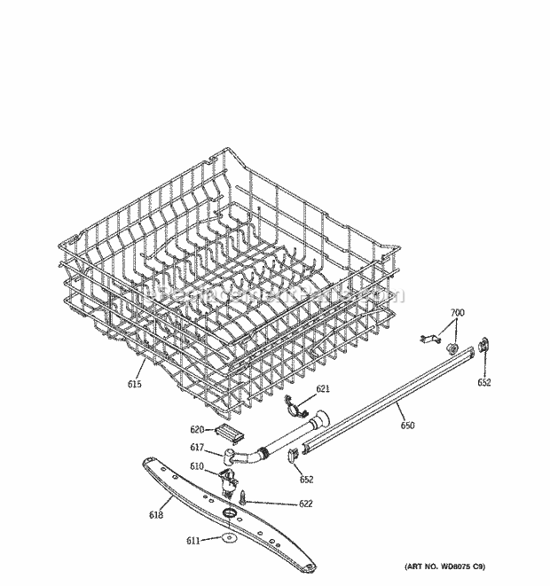 GE GLD4150L00CS Dishwasher Upper Rack Assembly Diagram