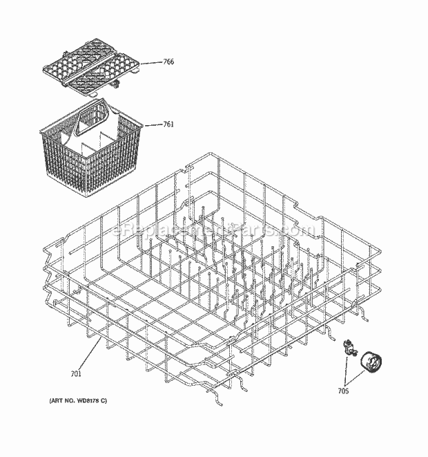 GE GLD4150M15CS Dishwasher Lower Rack Assembly Diagram