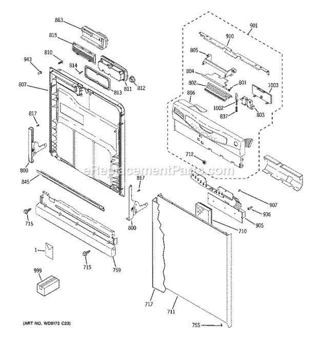 GE GLD4660N10SS Dishwasher Escutcheon & Door Assembly Diagram