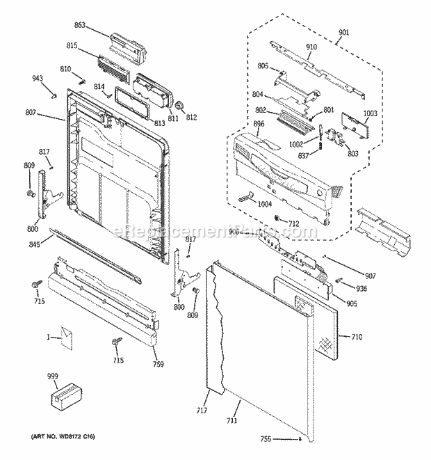 GE GLD5500L00BB Dishwasher Escutcheon & Door Assembly Diagram
