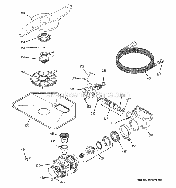 GE GLD5611L15WW Dishwasher Motor - Pump Mechanism Diagram